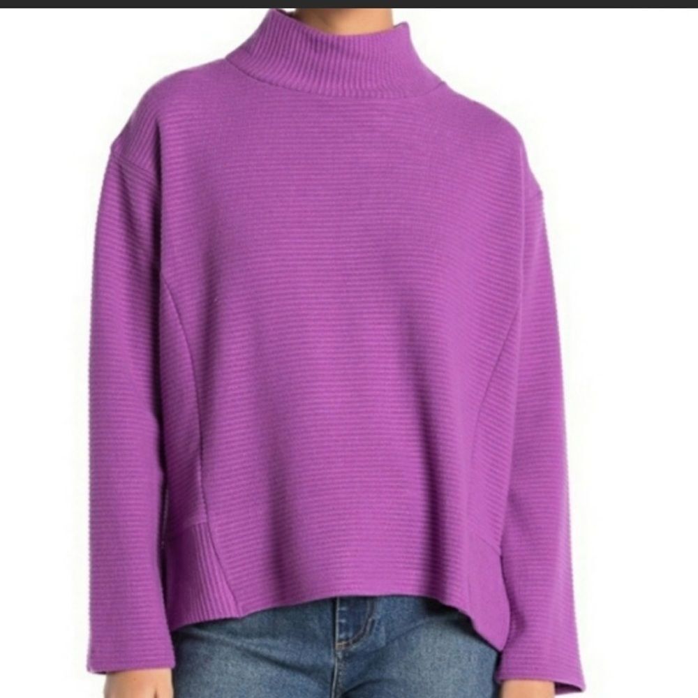 Nwt MELLODAY Purple Ottoman Ribbed Long Sleeve Top size Small